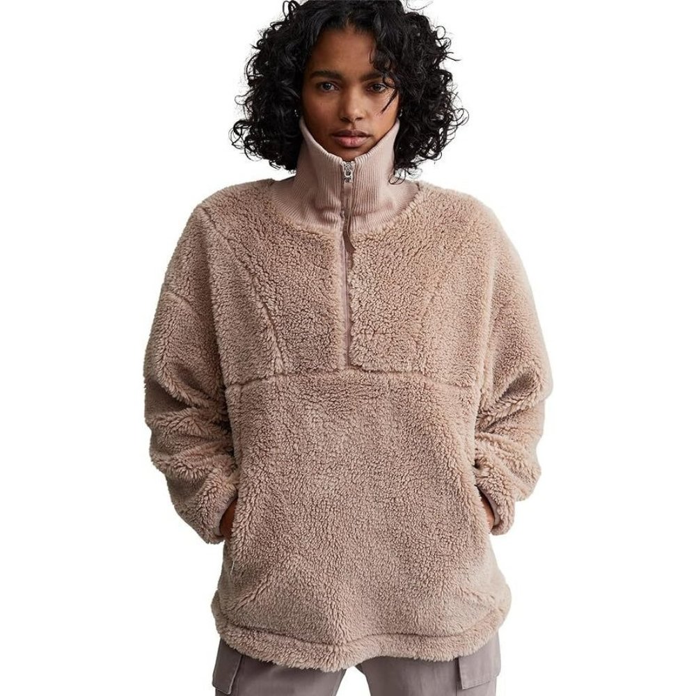 VARLEY Sherpa Stratton Jacket Fleece Oversized Pullover Mushroom, Size XS